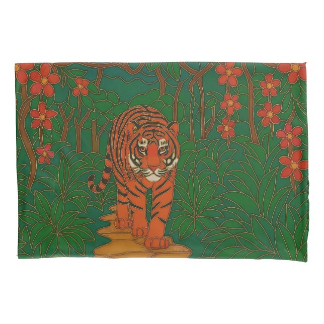 Housse D'oreillers Cloisonne Art Tiger on the Jungle Path (devant)