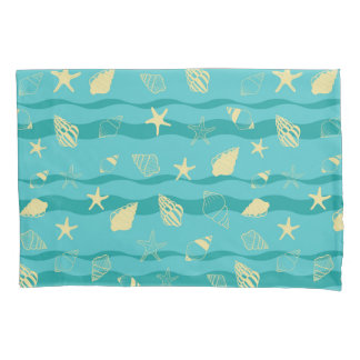 Housse D'oreillers Coastal Waves & Seashell Pattern