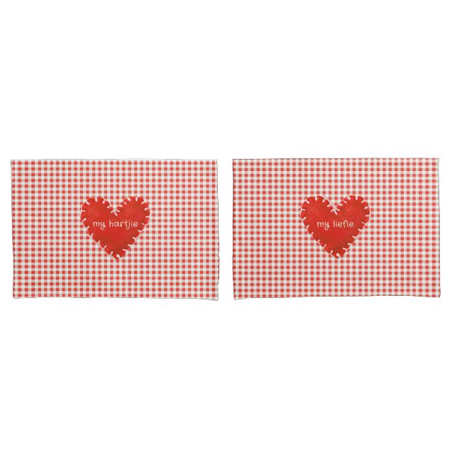 Housse D'oreillers Coeurs appliqués personnalisés En vichy marguerite (devant-Set)