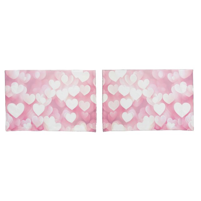 Housse D'oreillers Coeurs Bokeh roses (devant-Set)