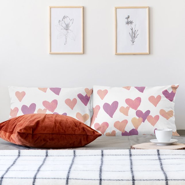 Housse D'oreillers Coeurs d'aquarelle de la Saint-Valentin - rose pas (Créateur téléchargé)