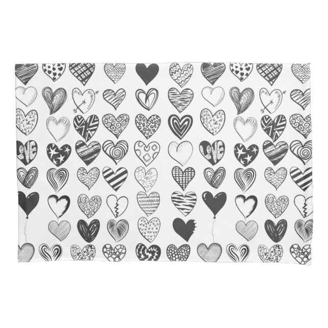 Housse D'oreillers Coeurs en noir et blanc (devant)