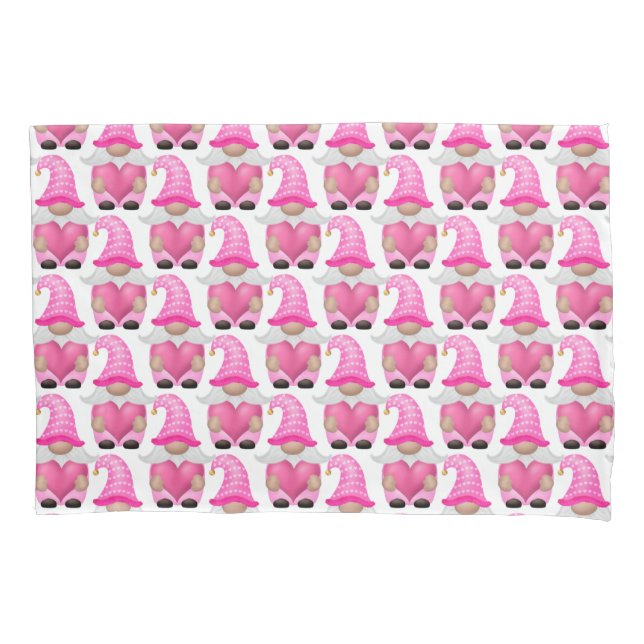 Housse D'oreillers Coeurs Gnomes roses Bois Scandinave Cute (devant)