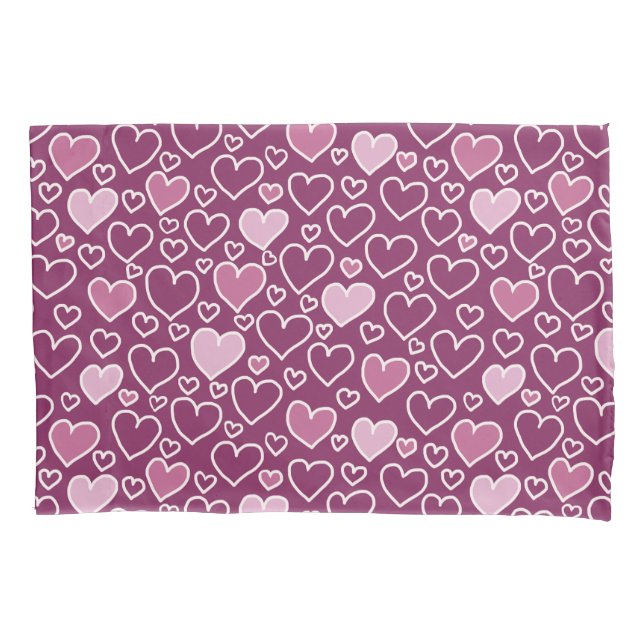 Housse D'oreillers Coeurs rose et violet (devant)