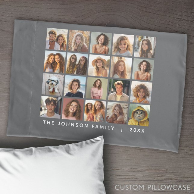 Housse D'oreillers Collage de 20 Modèles photo avec texte personnalis (Create Your Own Photo Collage Pillowcase)