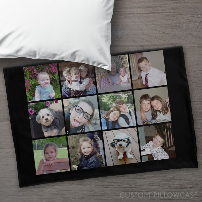 Housse D'oreillers Collage de 24 Modèles photo avec texte personnalis (Custom Pillowcase)