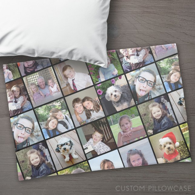 Housse D'oreillers Collage de photos Instagram 24 avec texte personna (Custom Pillowcase)