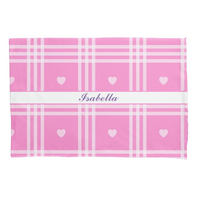 Housse D'oreillers Collection moderne Plaid Pink Heart (devant)