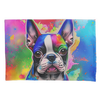 Housse D'oreillers Coloré Boston Terrier Peinture Splashes