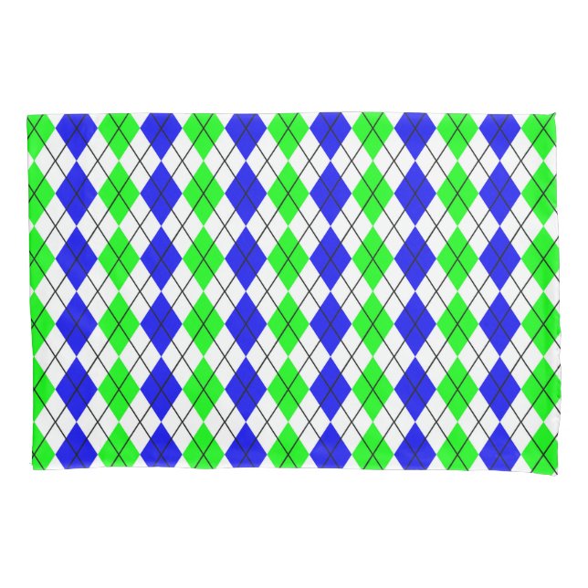 Housse D'oreillers Conception de diamant en argyle bleu vert blanc (devant)