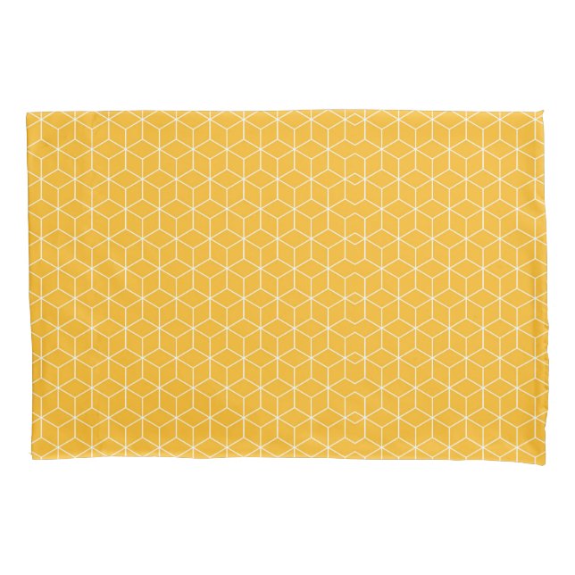 Housse D'oreillers Conception de motif de cube hexagonal jaune vibran (devant-gauche)