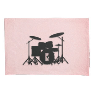 Housse D'oreillers Conception de musique de batterie Monogram rose 