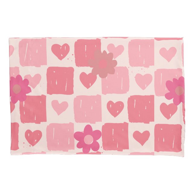 Housse D'oreillers Conception du vérificateur rose (devant)