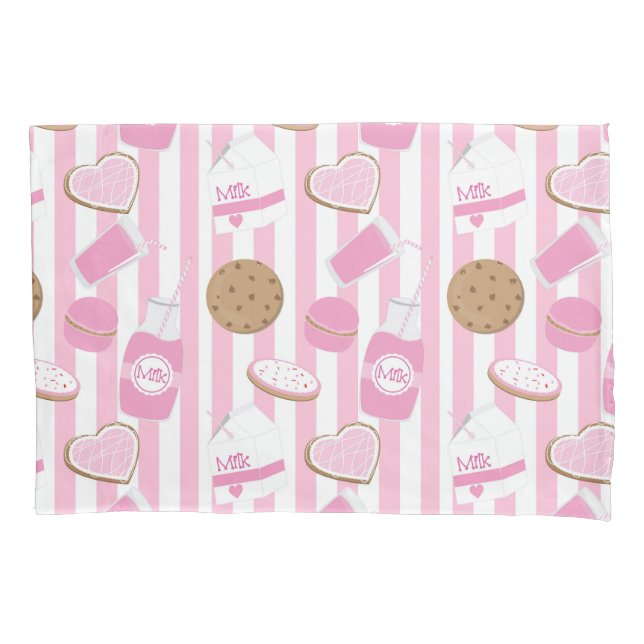Housse D'oreillers Cookies et Lait Filles rayées roses et blanches (devant)