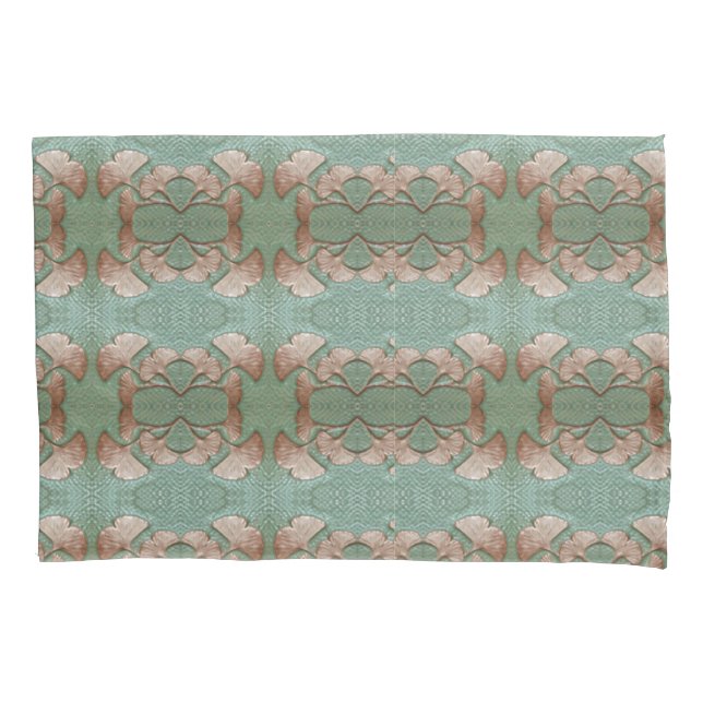 Housse D'oreillers coque coussin avec imprimé Gingko vert et cuivre (devant)