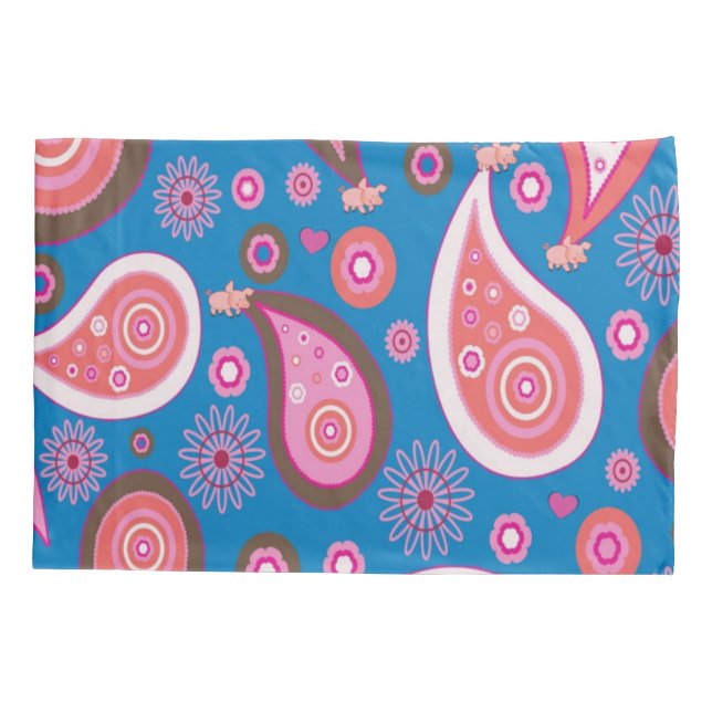 Housse D'oreillers Coque coussin Blue Pink Paisley (Dos)