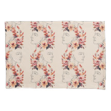 COQUE coussin DAME FACE OUTLINE DANS LES FLEURS
