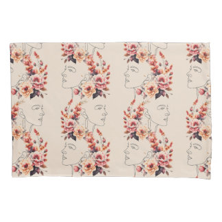 Housse D'oreillers COQUE coussin DAME FACE OUTLINE DANS LES FLEURS