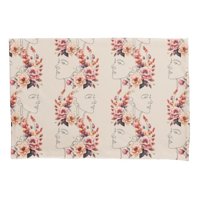 Housse D'oreillers COQUE coussin DAME FACE OUTLINE DANS LES FLEURS (devant)