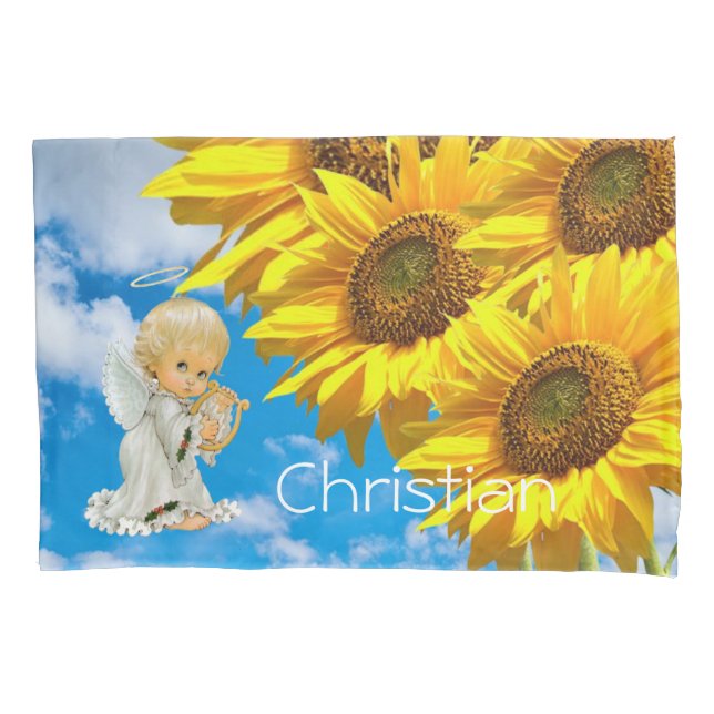 Housse D'oreillers Coque Coussin de tournesol, Floral Baby Angel (devant)
