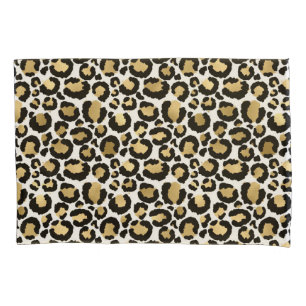 Housse D'oreillers Coque coussin empreinte de léopard or, blanc et no