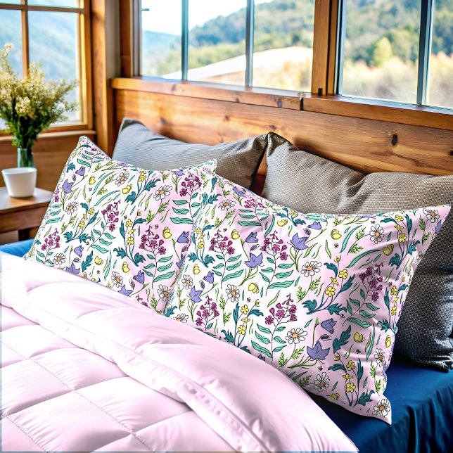 Housse D'oreillers Coque Coussin fleur sauvage couleur rose (Wildflowers Pink Color Pillow Case)