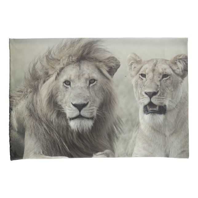 Housse D'oreillers Coques Coussin Lion Pair (standard ou king size) (devant-Droit)