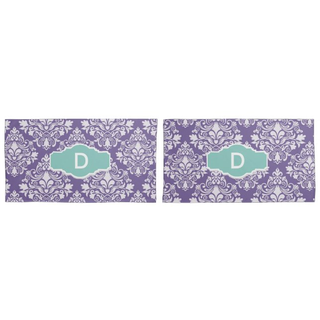 Housse D'oreillers Coques Coussin Monogram Purple Damask (devant-Set)