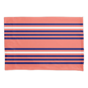 Housse D'oreillers Corail, bleu marine et blanc cinq bandes motif