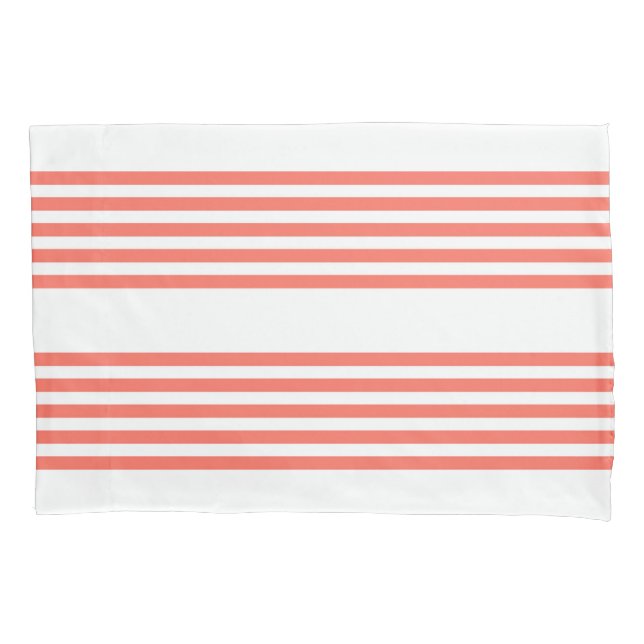 Housse D'oreillers Corail vivant et blanc cinq bandes motif (devant)
