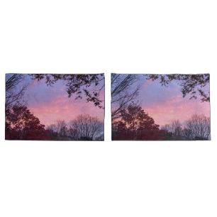 Housse D'oreillers Coucher de soleil d'automne joli ciel rose bleu