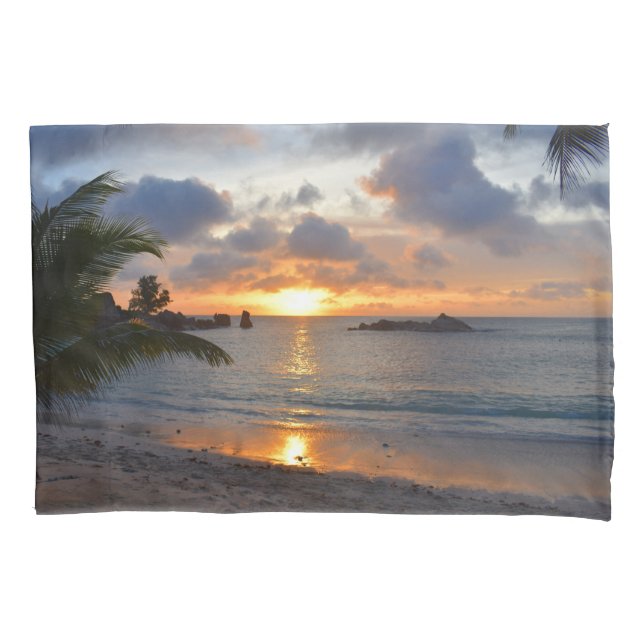 Housse D'oreillers Coucher de soleil sur l'île tropicale des Seychell (devant)