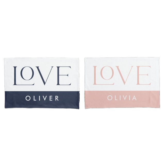 Housse D'oreillers Couple rose bleu serif amour typographie moderne (devant-Set)