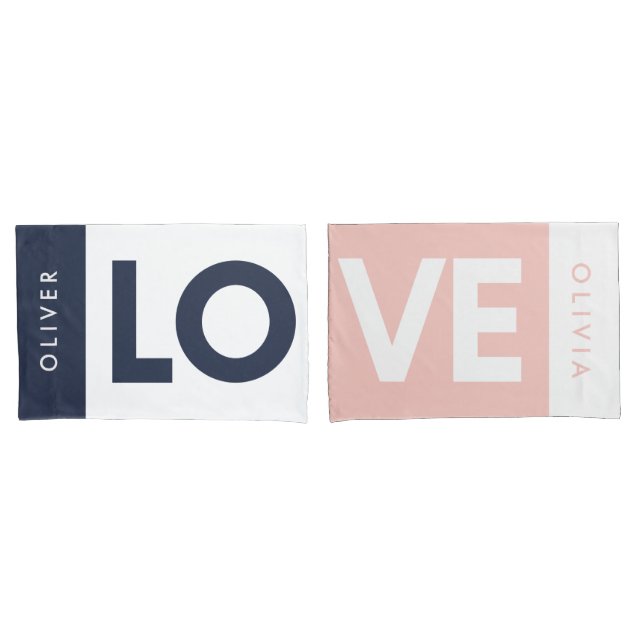 Housse D'oreillers Couple rose bleu serif amour typographie moderne (devant-Set)
