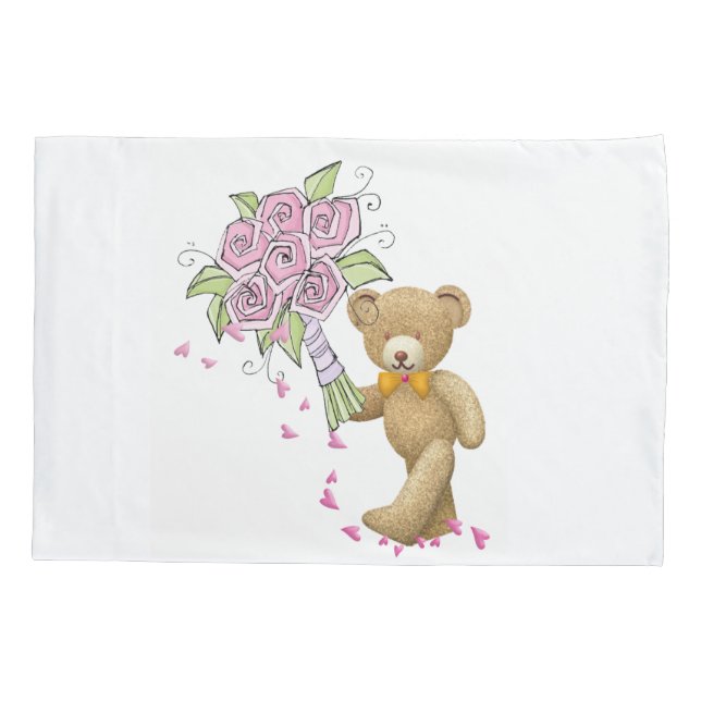 Housse D'oreillers Coussin Coque Blanc Teddy Bear Floral (Dos)