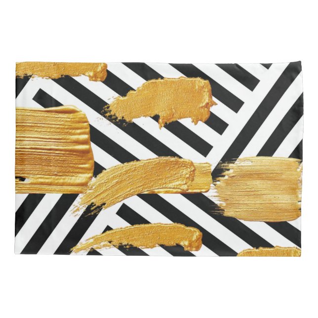 Housse D'oreillers Coussin Coque noir et blanc Bande or (Dos)