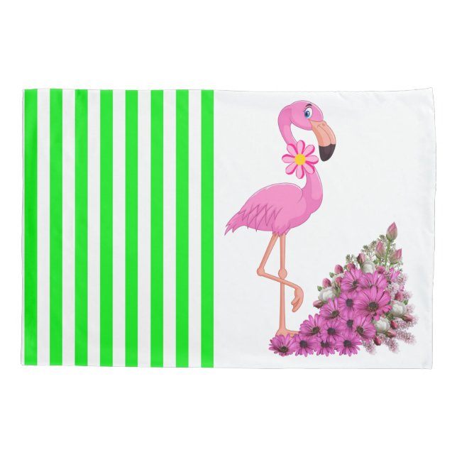 Housse D'oreillers Coussin Coque Vert rayure rose Flamant rose Floral (Dos)