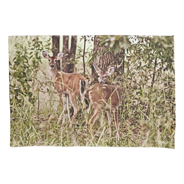 Housse D'oreillers Coussin de cerfs sauvages se cachant dans les arbr (devant)