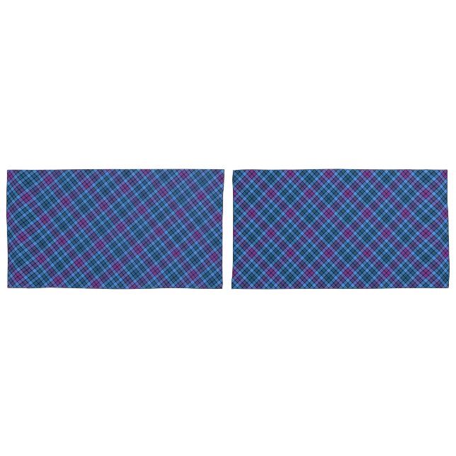 Housse D'oreillers Couvercles de Pillowcase - Tartan bleu rose violet (devant-Set)
