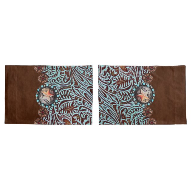 Housse D'oreillers cowboy brun turquoise de l'ouest motif (Dos-Set)