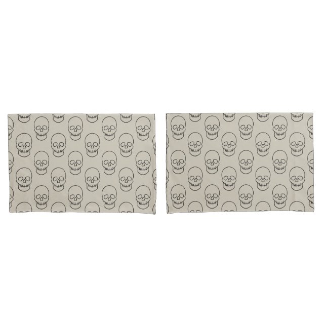Housse D'oreillers Crâne - Bone White et Bat Black (devant-Set)