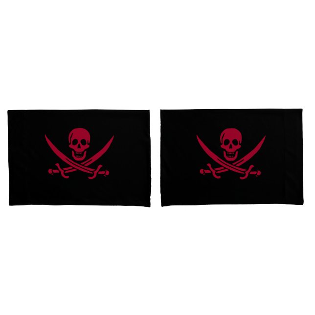 Housse D'oreillers Crâne et épées de Crimson Drapeau pirate de Calico (devant-Set)