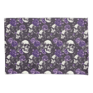 Housse D'oreillers Crâne gothique noir et violet et lit Rose