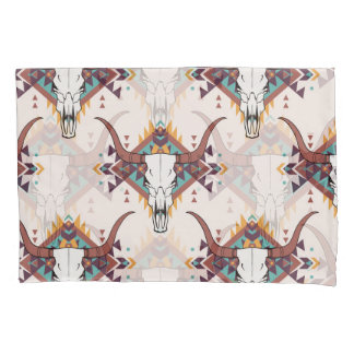 Housse D'oreillers Crâne taureau de la tribu : Boho Seamless