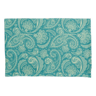 Housse D'oreillers Crème Bleu Vert Et Beige Vintage Paisley