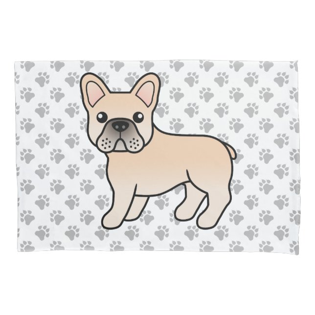 Housse D'oreillers Crème Chien de taureau français mignonne Dessin (devant)