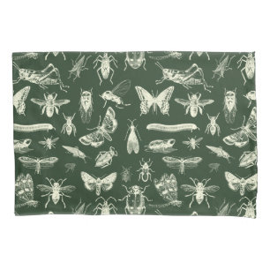 Housse D'oreillers Crème d'insectes scientifiques d'antiquité et vert