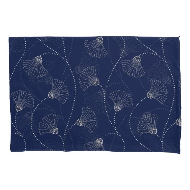 Housse D'oreillers Crème Florale Art Nouveau Indigo (devant)