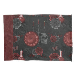 Housse D'oreillers Crimson magique Zodiac   Rose de crâne gothique ro