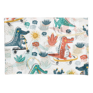 Housse D'oreillers Crocodile de dessin : Papier peint animal Vintage